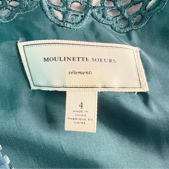 ANTHROPOLOGIE MOULINETTE SOEURS VELVET DRESS SIZE 4 TEAL BURNOUT FLORAL COQUETTE - Picture 4 of 10